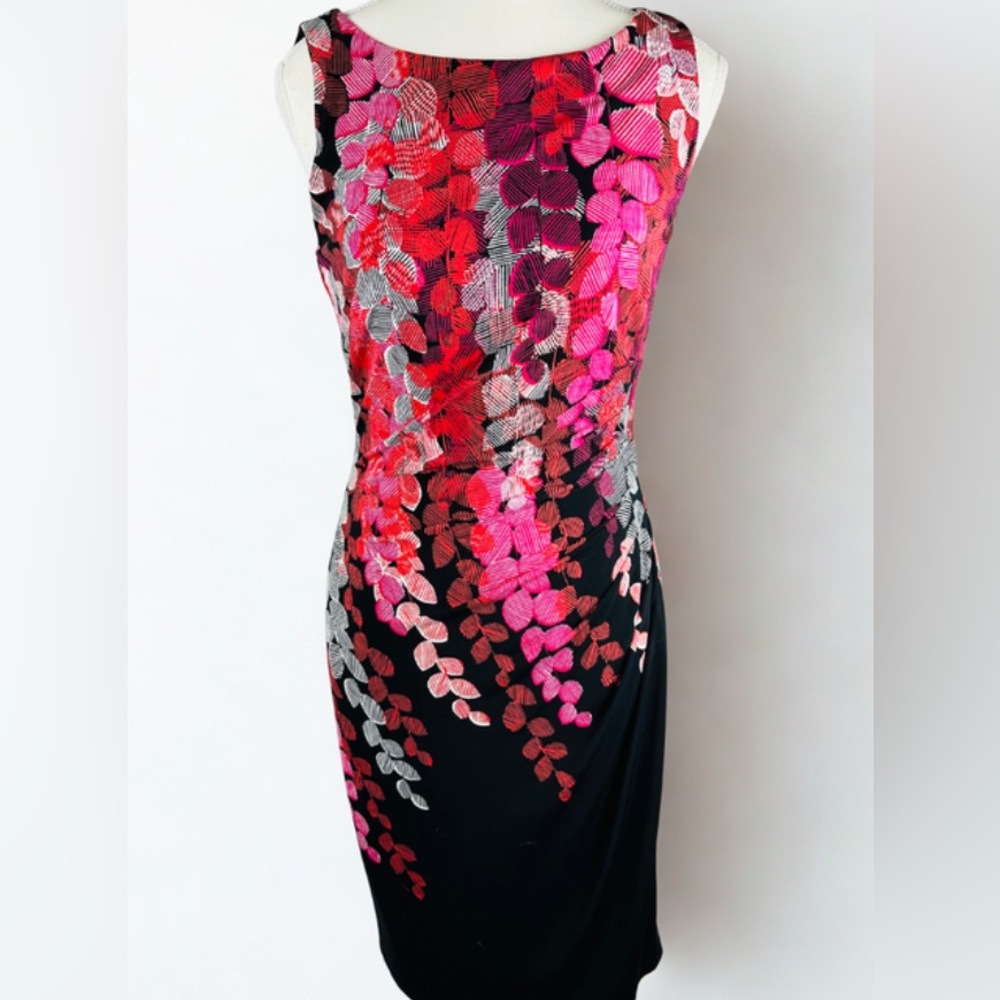 Anne Klein Black Dress with Pink and Red Floral Design Size 2